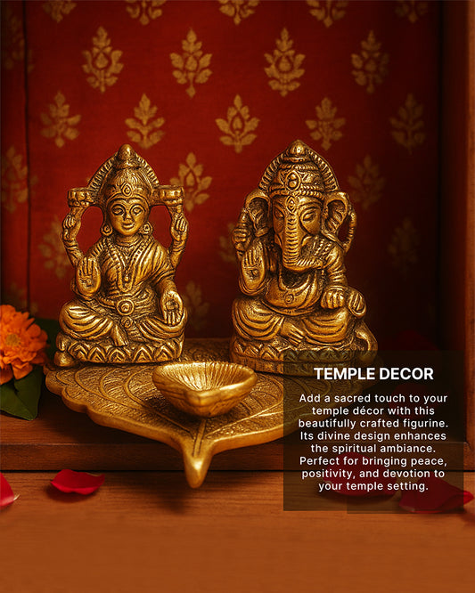 Laxmi Ganesh Idol Figurine | Decorative God Idol for Home | Lakshmi Ganesh Diya