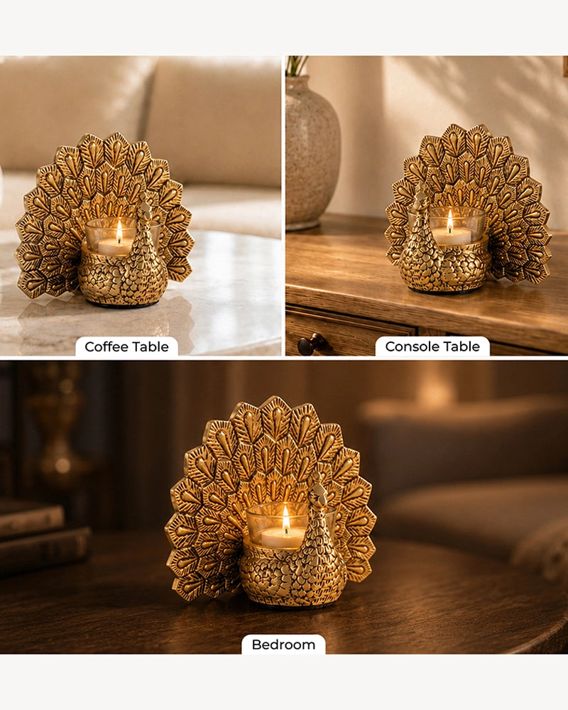 Dancing Peacock Tealight holder with Glass Votive for Home Décor