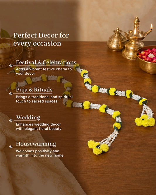 Reusable Marigold Mogra Garland Set of 2 for Pooja & Wedding Décor