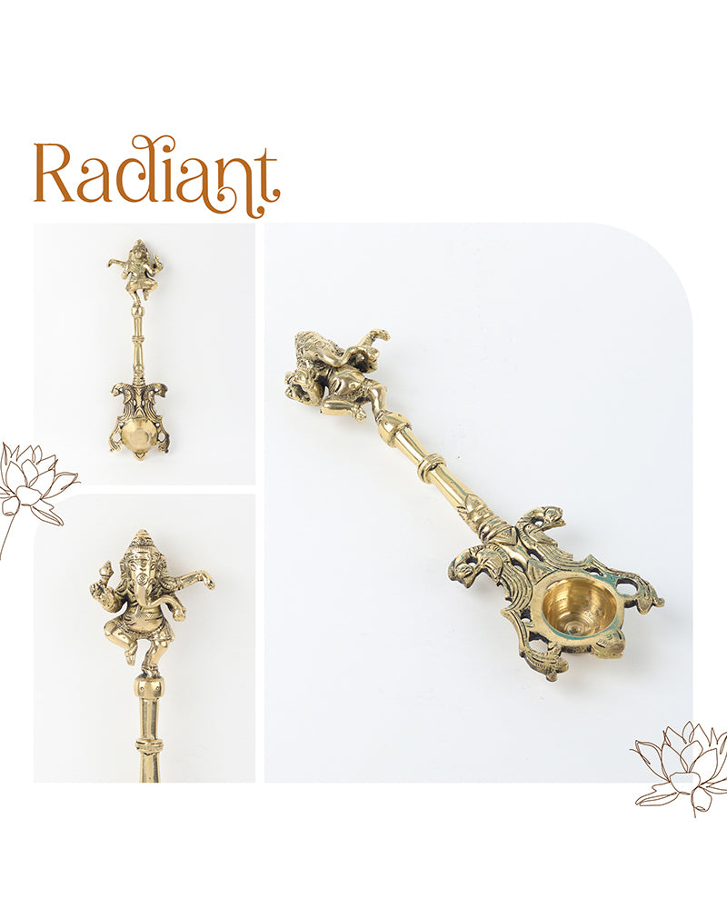 Brass Ganesha Ritual Spoon for Pooja Items and Home Decoration