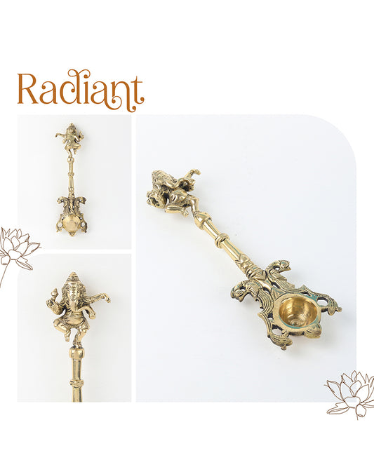 Brass Ganesha Ritual Spoon for Pooja Items and Home Decoration
