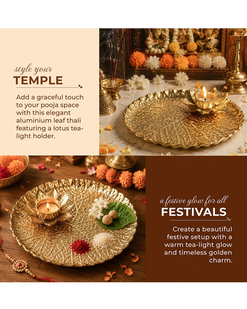 Premium Lotus Pooja Thali with Tea Light Holder for Festive Pooja & Gifting