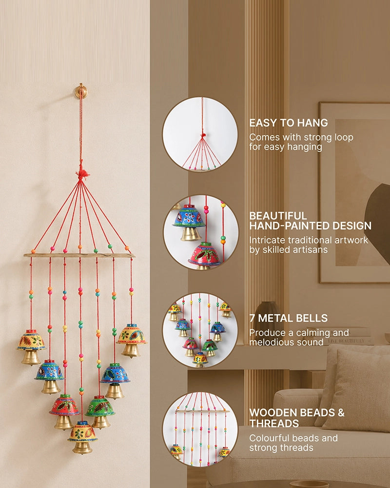 Handcrafted Rajasthani Wind Chime with Hand Painted Bells for Door Hanging