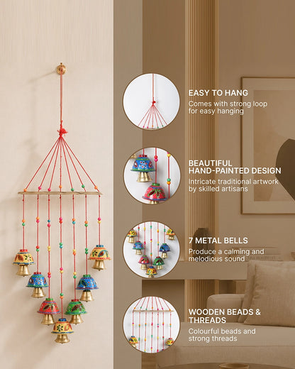 Handcrafted Rajasthani Wind Chime with Hand Painted Bells for Door Hanging