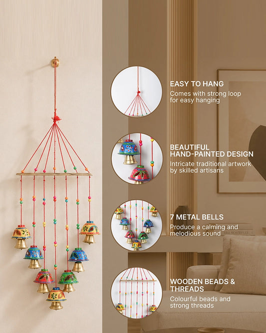 Handcrafted Rajasthani Wind Chime with Hand Painted Bells for Door Hanging