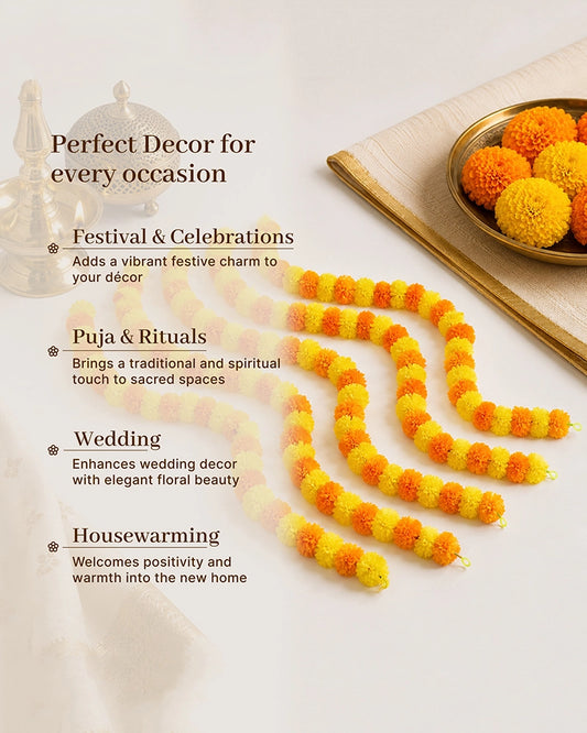 Classic Artificial Indian Flower Garland Set of 5 for Mandir & Celebrations