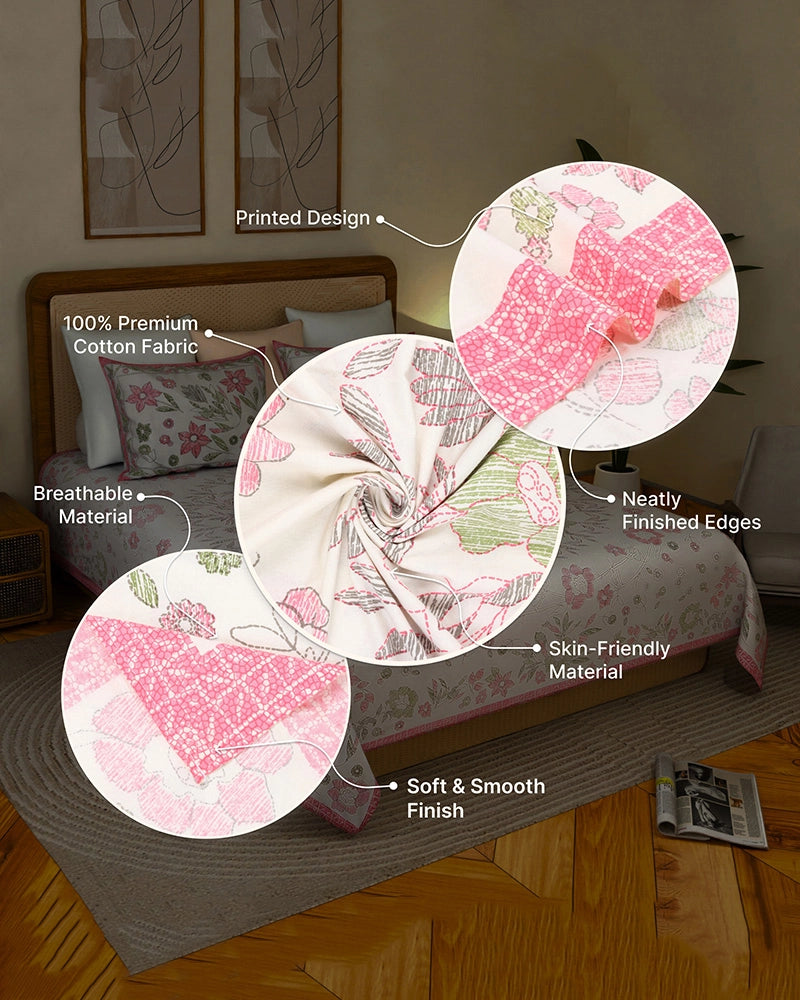 Pure Cotton Bedsheet King Size 144 TC with Pillow Covers for Master & Guest Bedroom