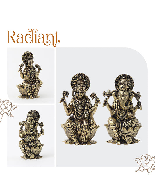 Pure Brass Laxmi Ganesh Ji Idol Set for Traditional Pooja & Showpiece