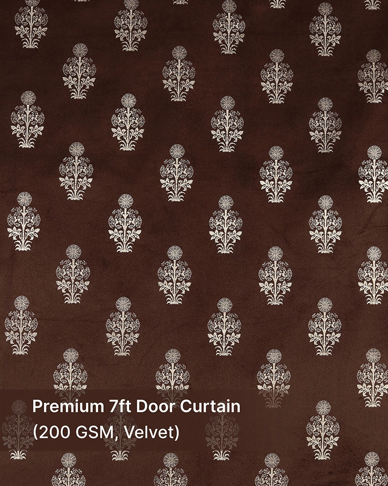 Decorative Velvet Door Curtain (Brown, 7 ft)