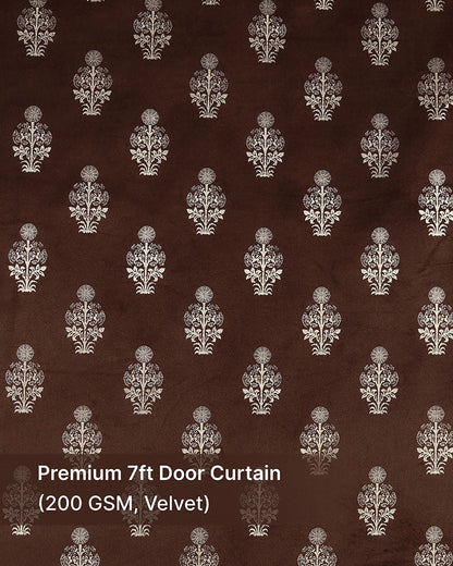 Decorative Velvet Door Curtain (Brown, 7 ft)
