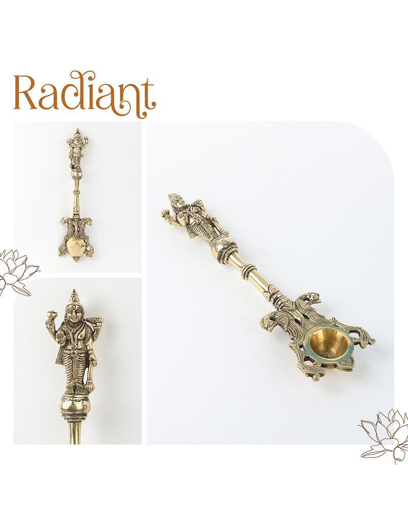Brass Ritual Spoon with Vishnu Idol for Pooja and Temple Use