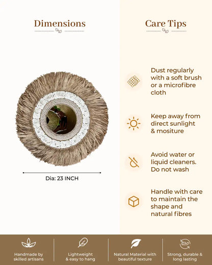 Eco Friendly Natural Raffia and Shell Boho Wall Mirror