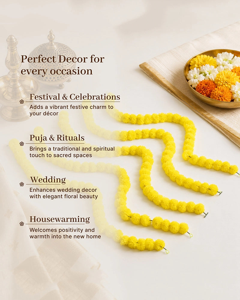 Artificial Marigold Bandhanwar Set of 5 for Pooja, Wedding & Festive Décor
