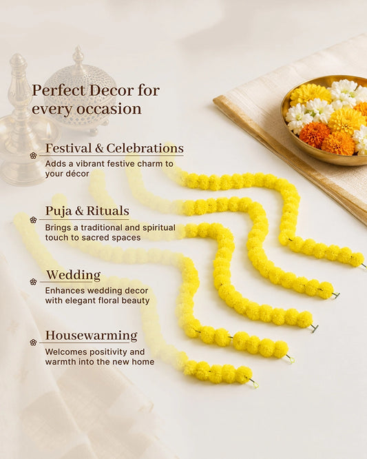 Artificial Marigold Bandhanwar Set of 5 for Pooja, Wedding & Festive Décor