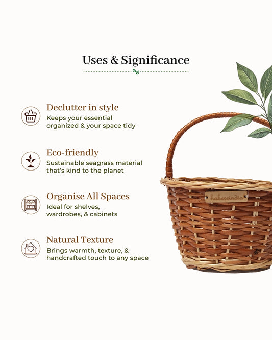Handcrafted Wicker Round Basket for Fruits, Flowers, and Home Storage