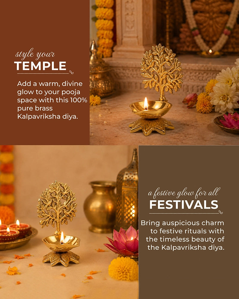 100% Pure Brass Kalpavriksha Deepak for Puja and Temple Décor