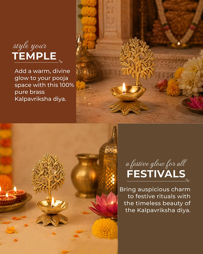 100% Pure Brass Kalpavriksha Deepak for Puja and Temple Décor