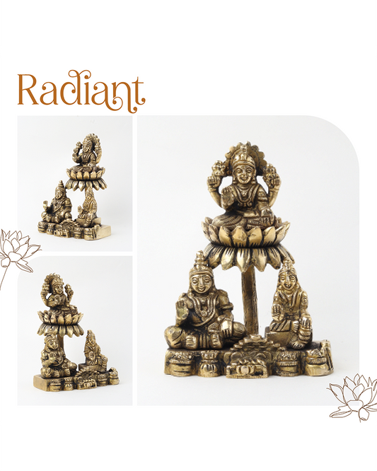 Brass Lakshmi Kuber Idol Set with Yakshi for Pooja and Home Décor