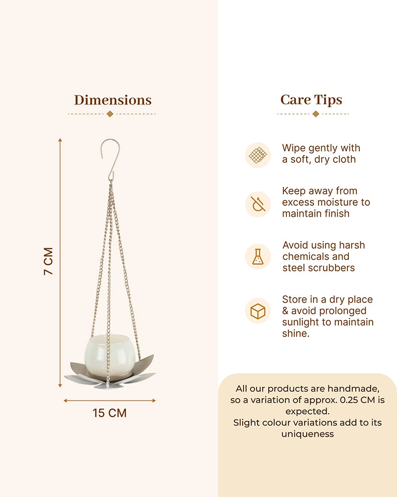 Hanging Metal Lotus Tealight & Candle Holder (Golden)