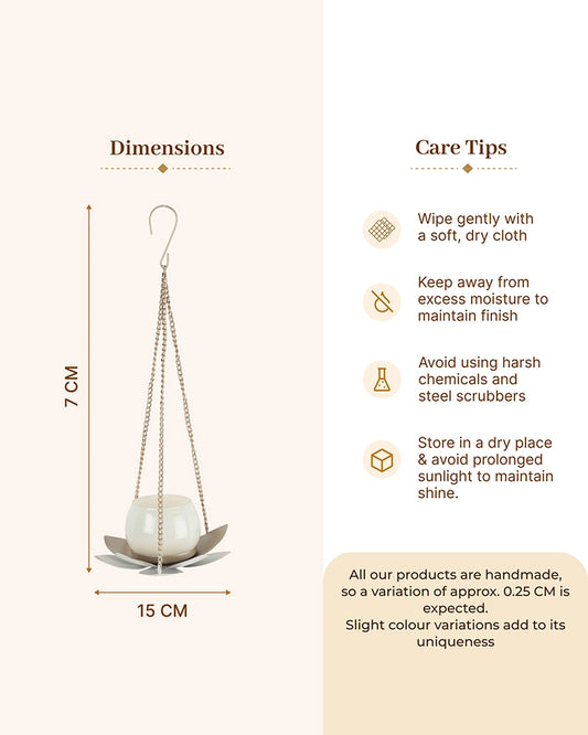 Hanging Metal Lotus Tealight & Candle Holder (Golden)