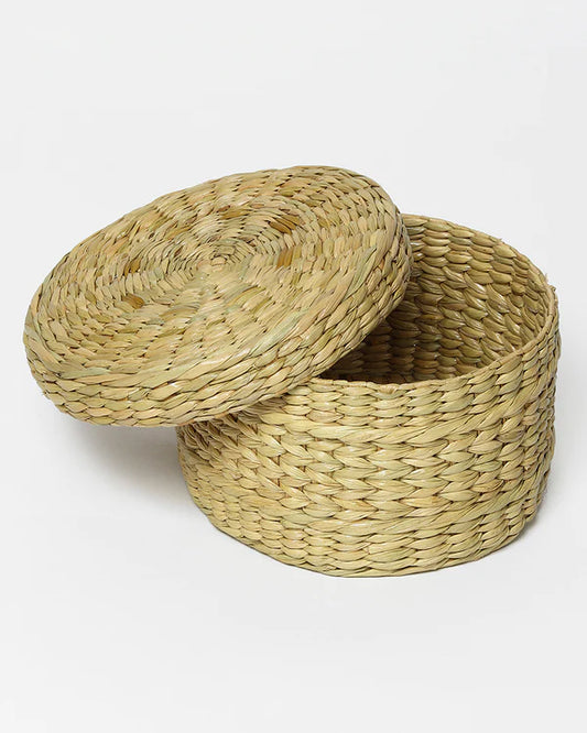 Natural Seagrass Lid Box for Small Wardrobe & Household Items