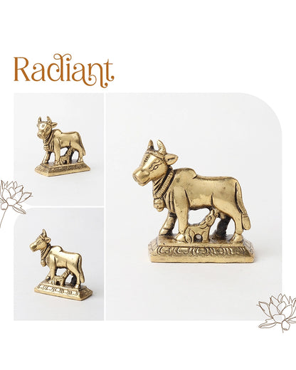 Brass Kamdhenu Idol for Home Temple, Spiritual Decor, and Showpiece