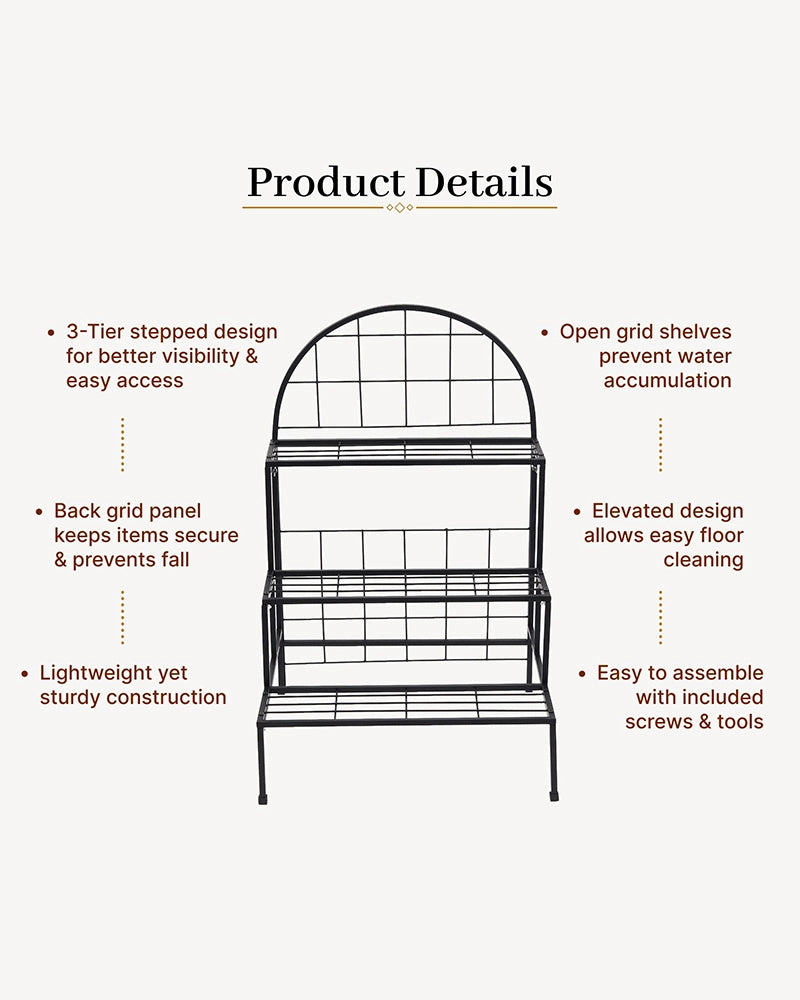 3 Tier Iron Plant Stand with Anti Rust Coating for Balcony and Living Room