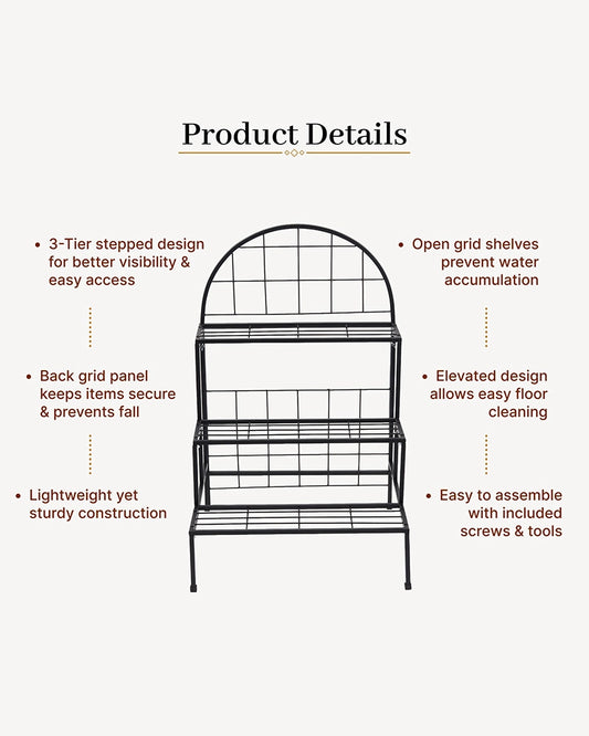 3 Tier Iron Plant Stand with Anti Rust Coating for Balcony and Living Room