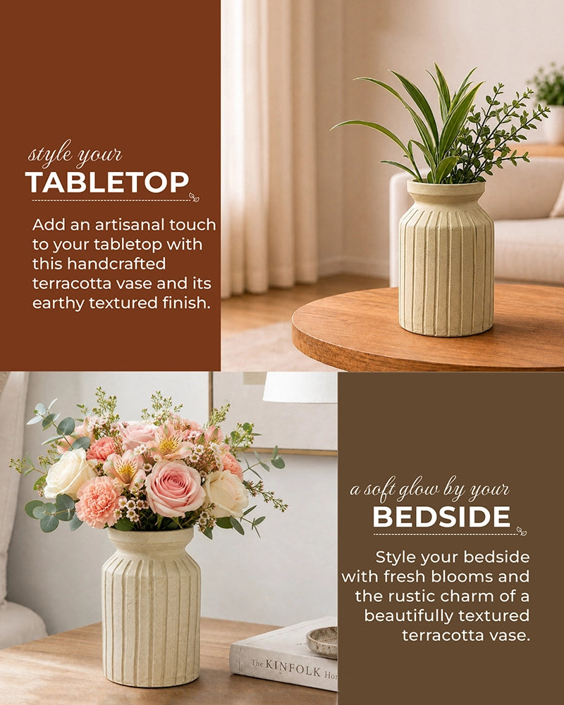 Premium Terracotta Flower Vase with Textured Finish for Home Decoration