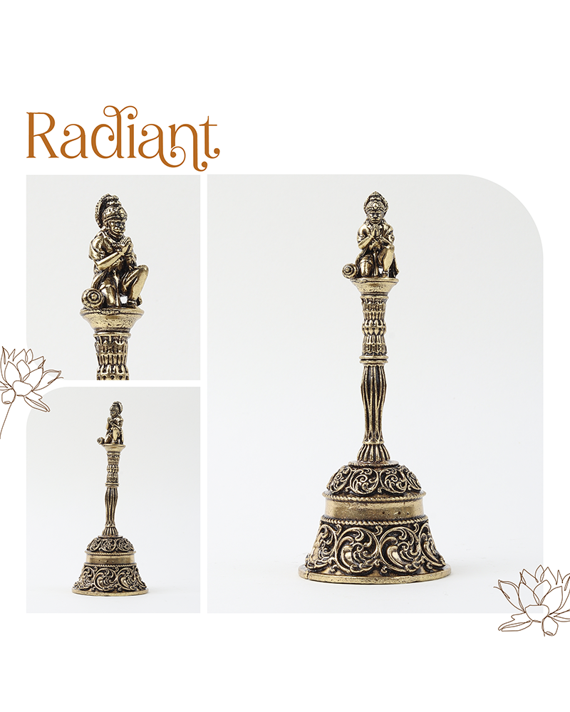 Traditional Brass Pooja Bell with Hanuman Idol for Home Temple