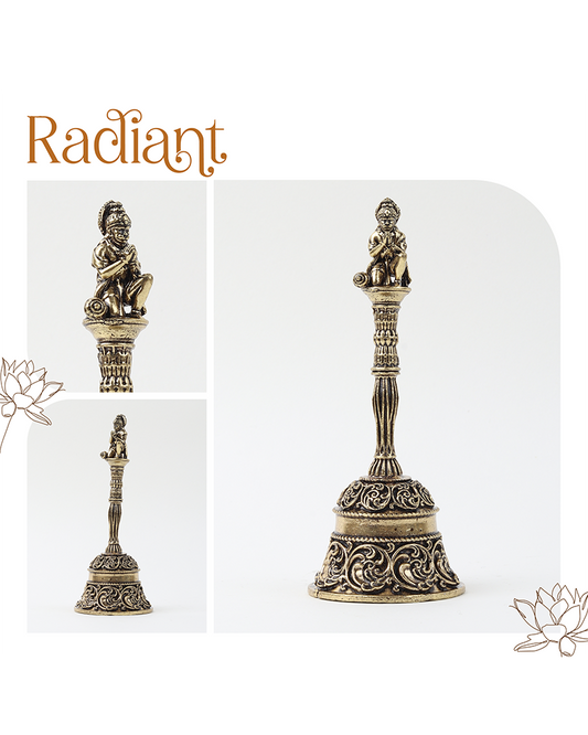 Traditional Brass Pooja Bell with Hanuman Idol for Home Temple