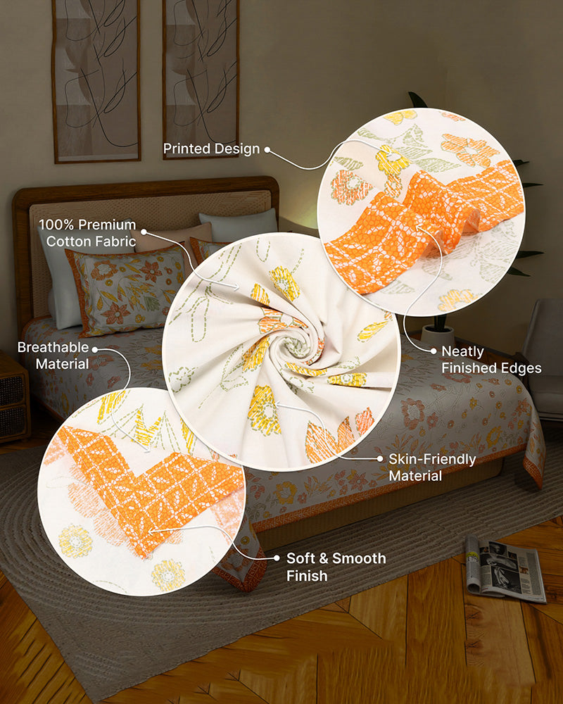 Cotton King Size Double Bed Sheet 144 TC with Pillow Covers for Bedroom & Living Room