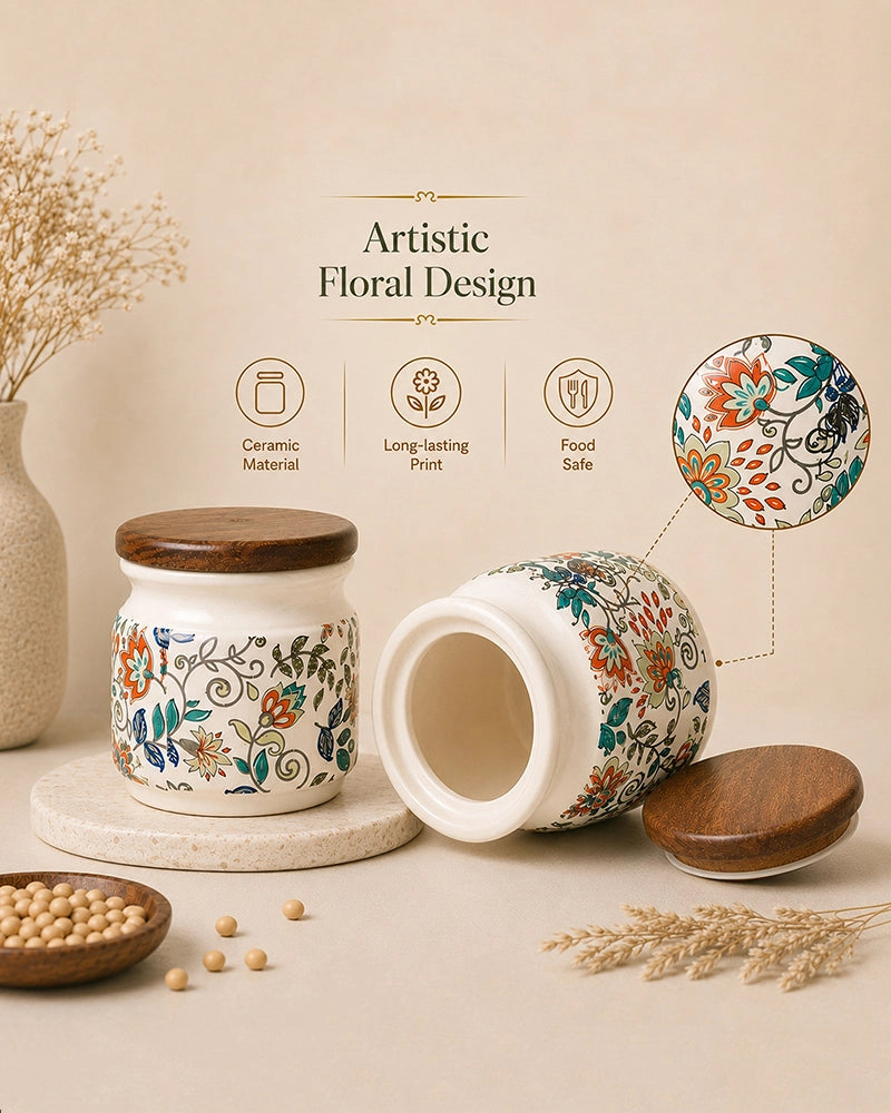 Ceramic Jar for Kitchen Storage with Lid, Set of 2