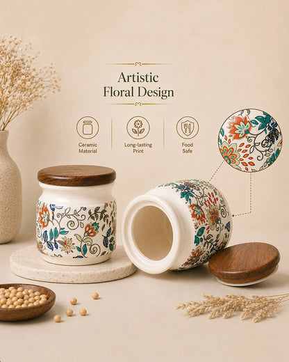 Ceramic Jar for Kitchen Storage with Lid, Set of 2