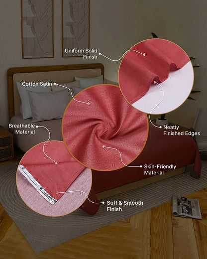 Red Cotton Satin Bedsheet King Size 300 TC with Pillow Covers