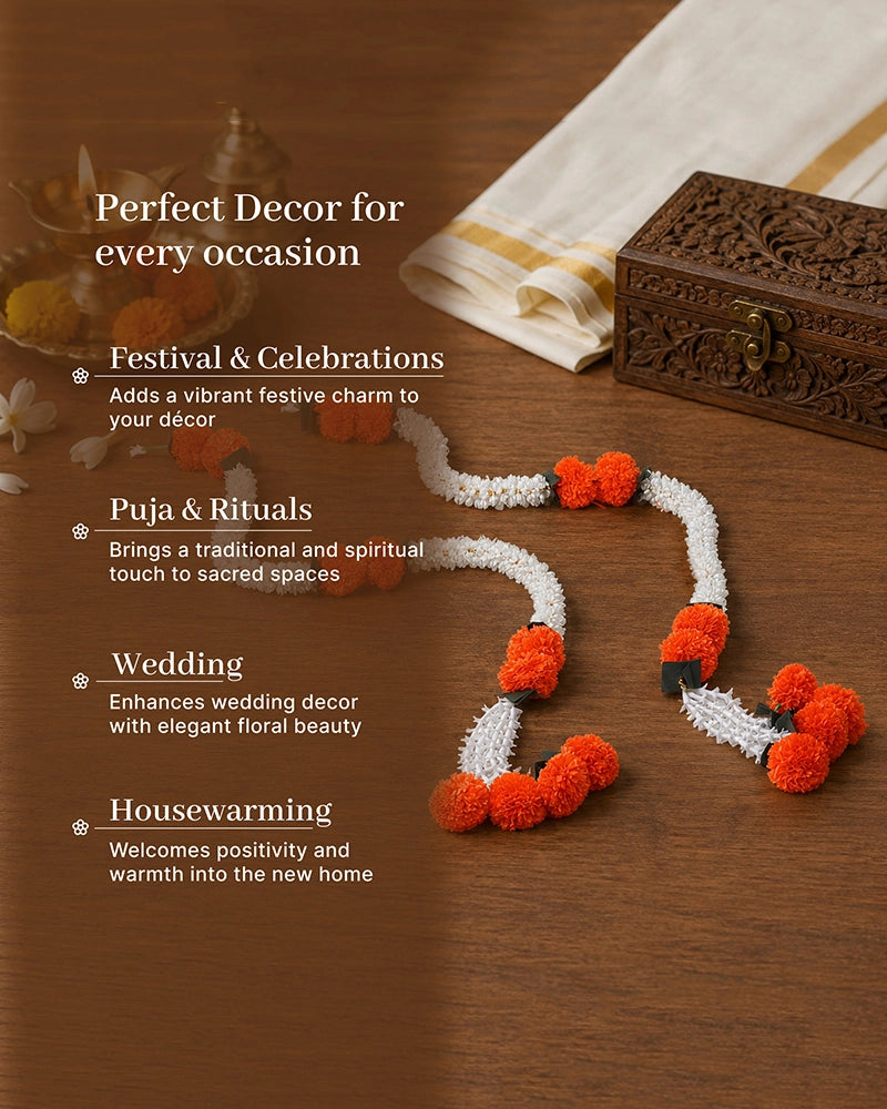 Artificial Marigold Flower Toran Garland Set of 2 for Home Entrance Décor