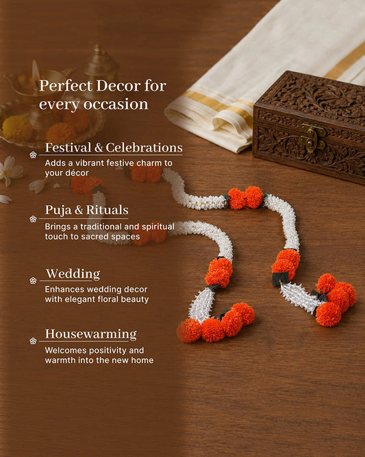 Artificial Marigold Flower Toran Garland Set of 2 for Home Entrance Décor