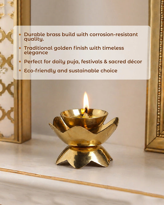 Brass Lotus Diya for Pooja Room & Home Temple Decor (Gold)