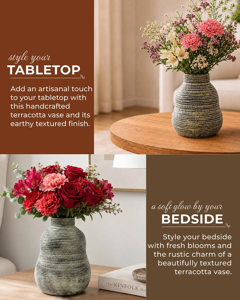 Premium Terracotta Decorative Vase with Textured Finish for Home Décor