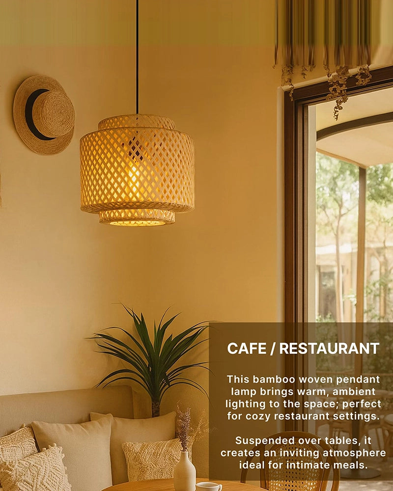 Elegant Cane Hanging Lamp for Living Space and Dining Area