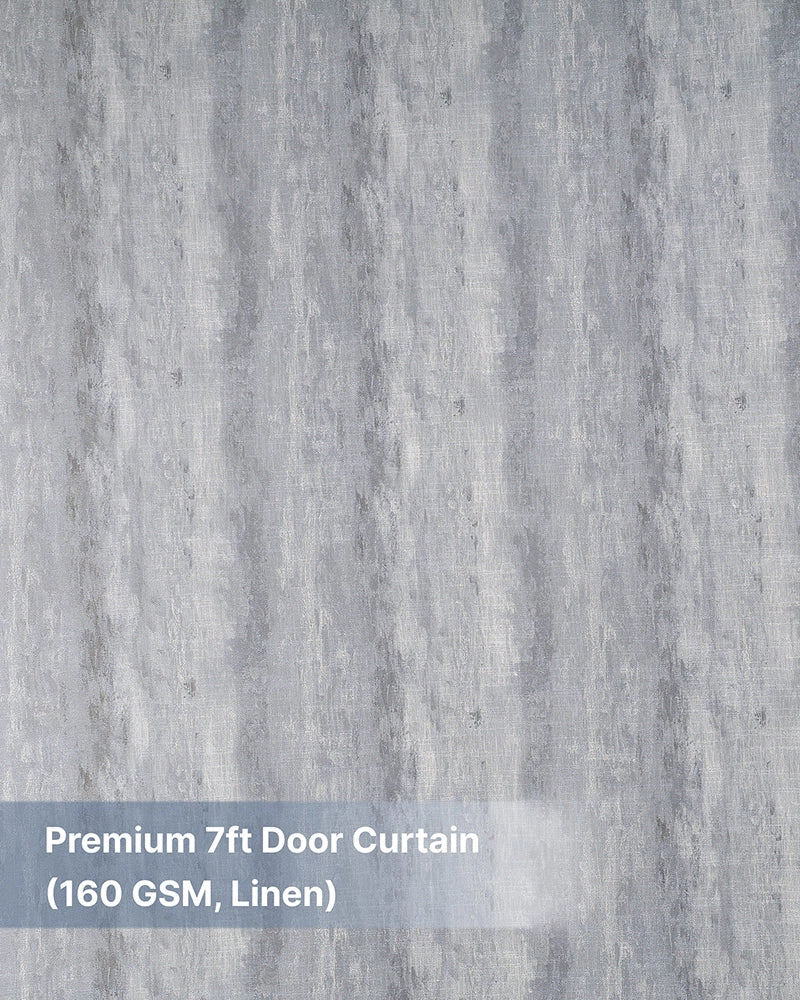 Designer Linen Door Curtain with Eyelet Header (Blue, 7 ft)