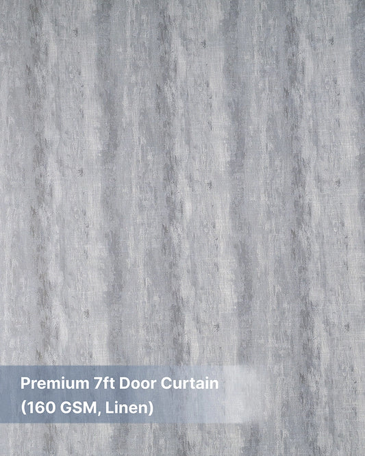 Designer Linen Door Curtain with Eyelet Header (Blue, 7 ft)
