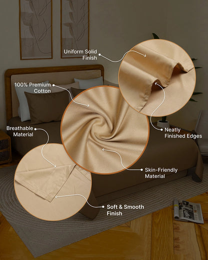 Brown Cotton Bedsheet 300 TC King Size Double Bed Sheet with Pillow Covers