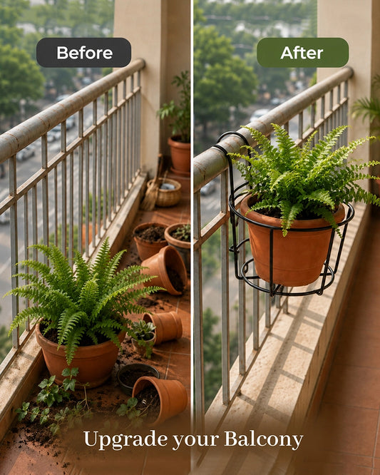 Metal Hanging Plant Pot Stand for Balcony, Set of 2