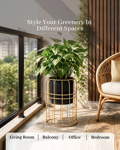 Decorative Metal Plant Pot with Stand for Home & Balcony Garden