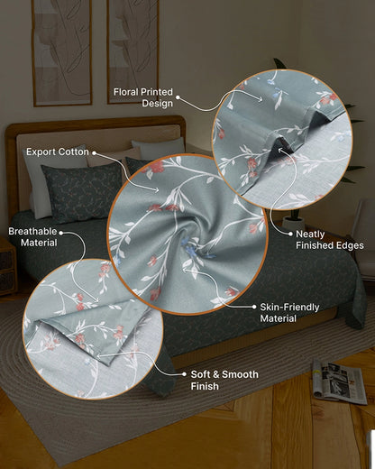 Gray Double Bed Sheet King Size Export Cotton Bedsheet 300 TC