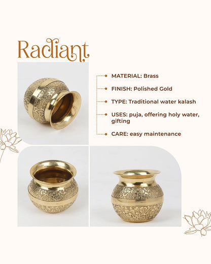 100% Pure Brass Kalash for Pooja and Religious Celebrations