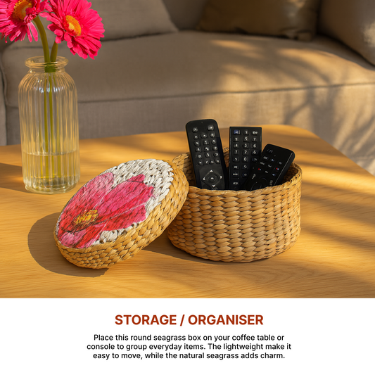 Round Gift Box | Seagrass Organiser Boxes | Storage Box with Lid
