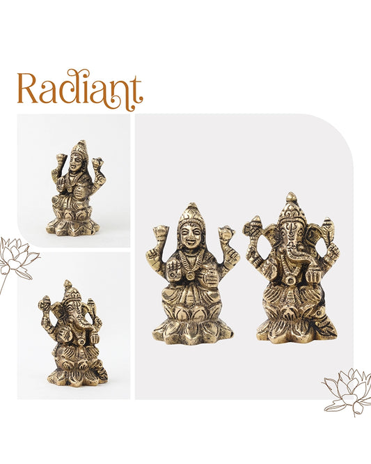 Pure Brass Laxmi Ganesh Idol Set Auspicious God Idol for Home Pooja