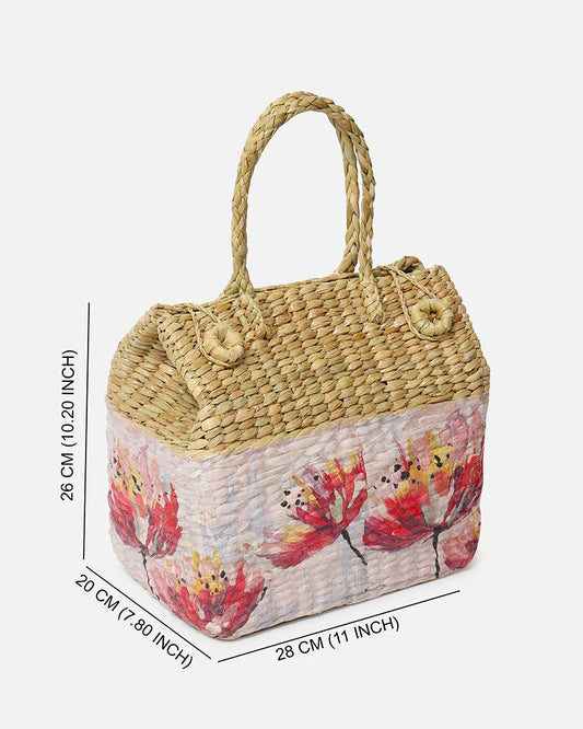 Natural Seagrass Outdoor Food Basket for Picnic, Travel & Meal Storage